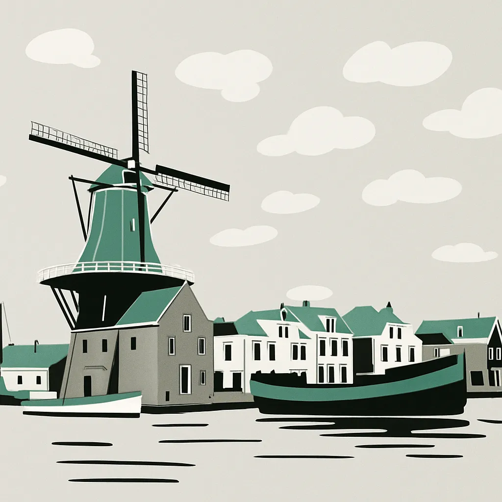 Illustratie van Haarlemse molen als symbool voor bouwvergunningen in Haarlem