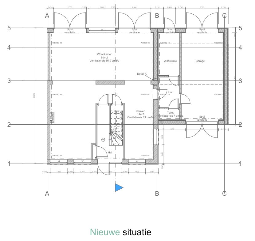 Plattegrond Begane Grond – Uitgebouwde Woonruimte Plattegrond van de begane grond met ruime woonkamer, uitgebouwde keuken en vernieuwde indeling.