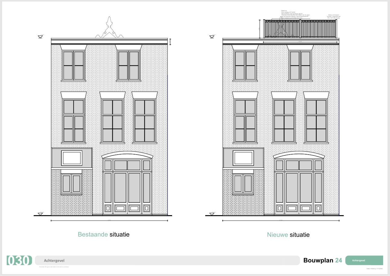 Achtergeveltekening met dakterras.