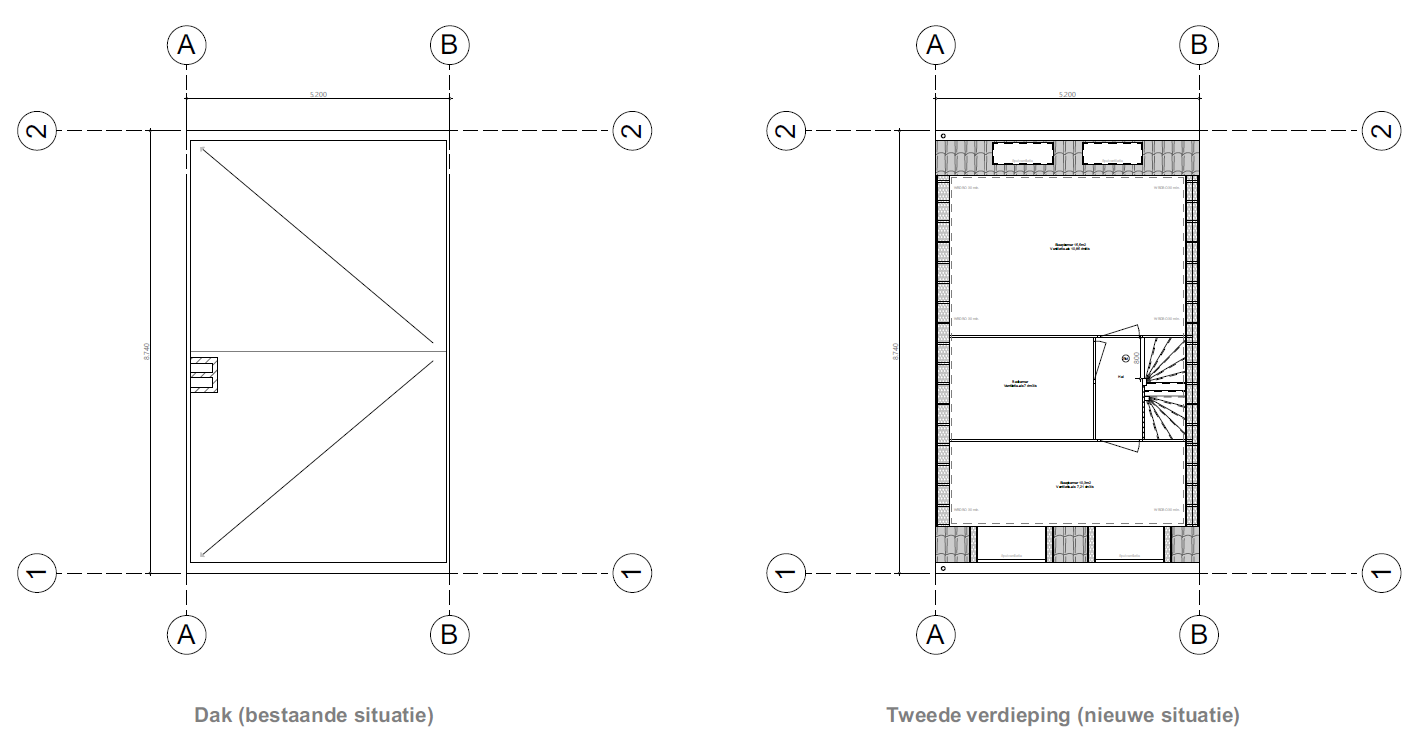 Plattegrondtekening dakopbouw Noorderwijkweg Beverwijk – indeling nieuwe verdieping
