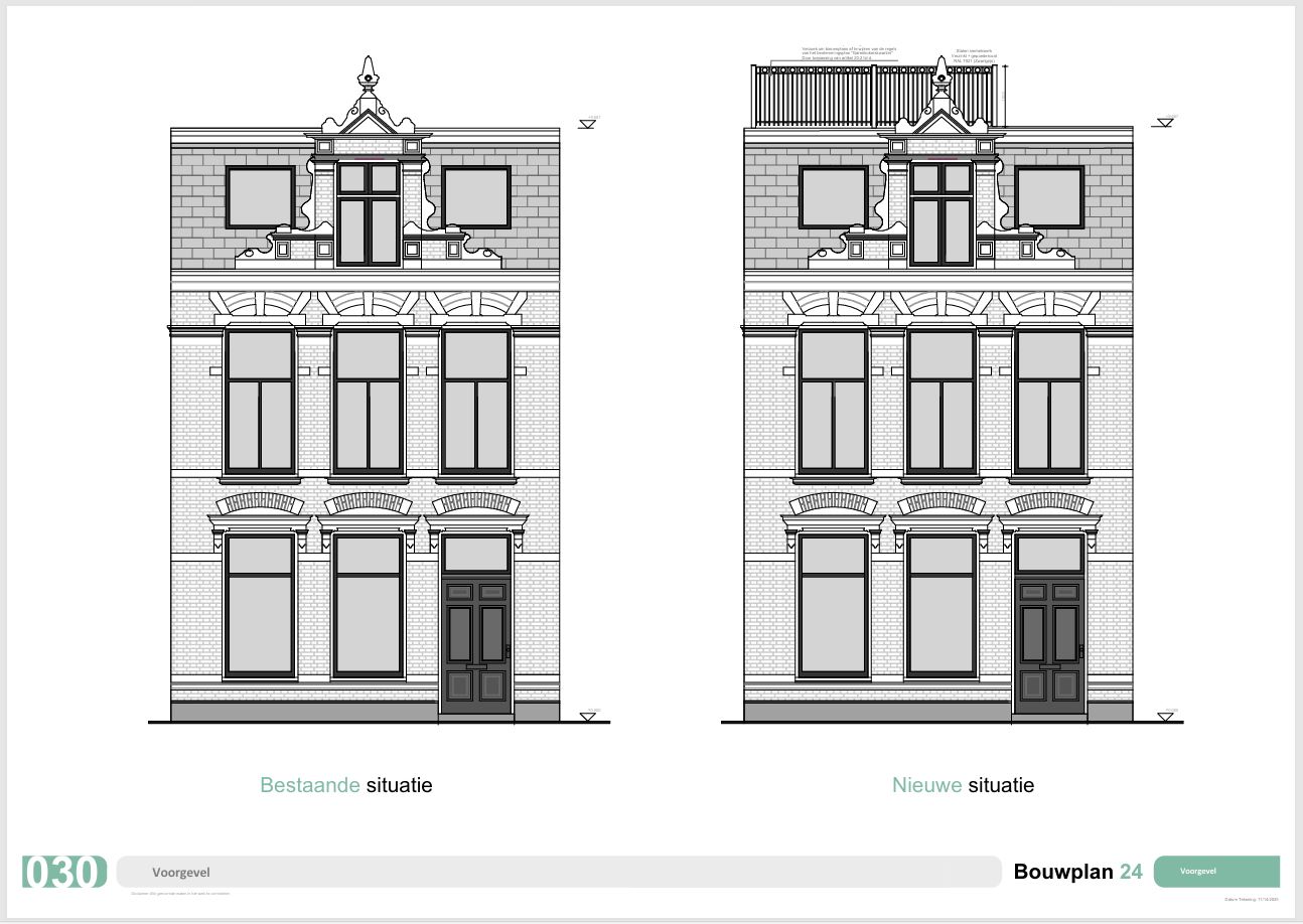Voorgeveltekening met dakterras.