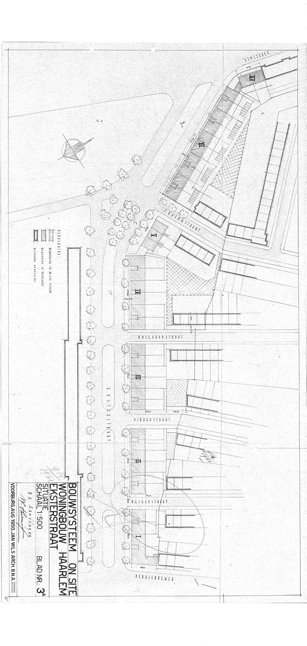 Situatietekening uit het Noord-Hollands Archief met gebouwen en kavelindeling